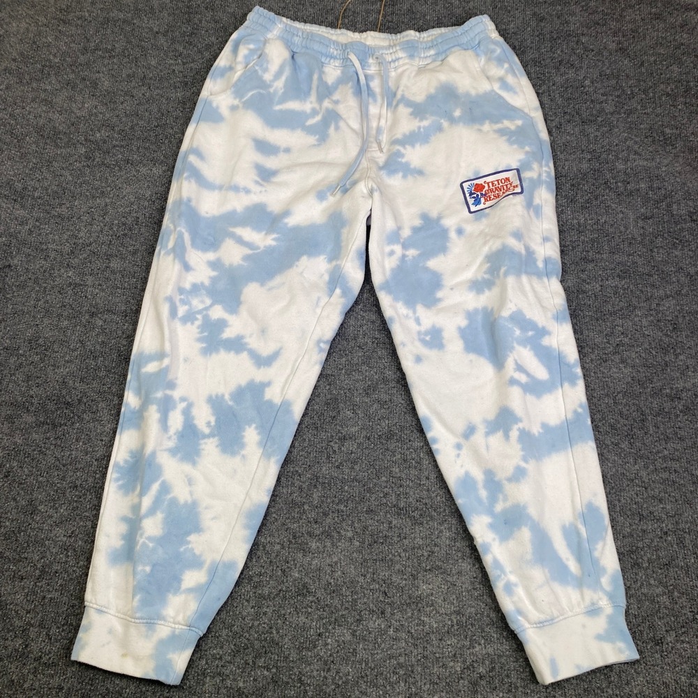 Teton Gravity Research Mens XL Tie Dye Sweatpants Blue White TGR Joggers Fleece